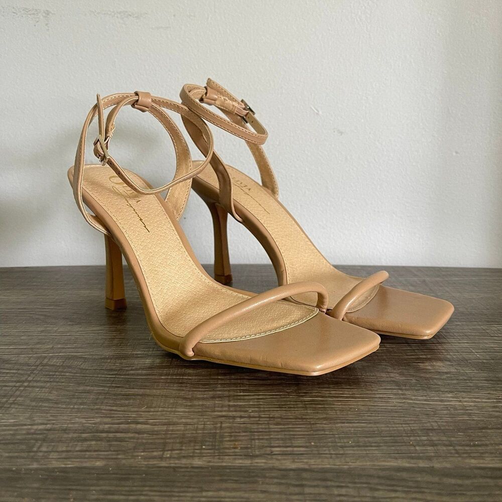 Olivia Ferguson Women Light Brown Nude Strappy Heeled Square Toe Sandals Size 8